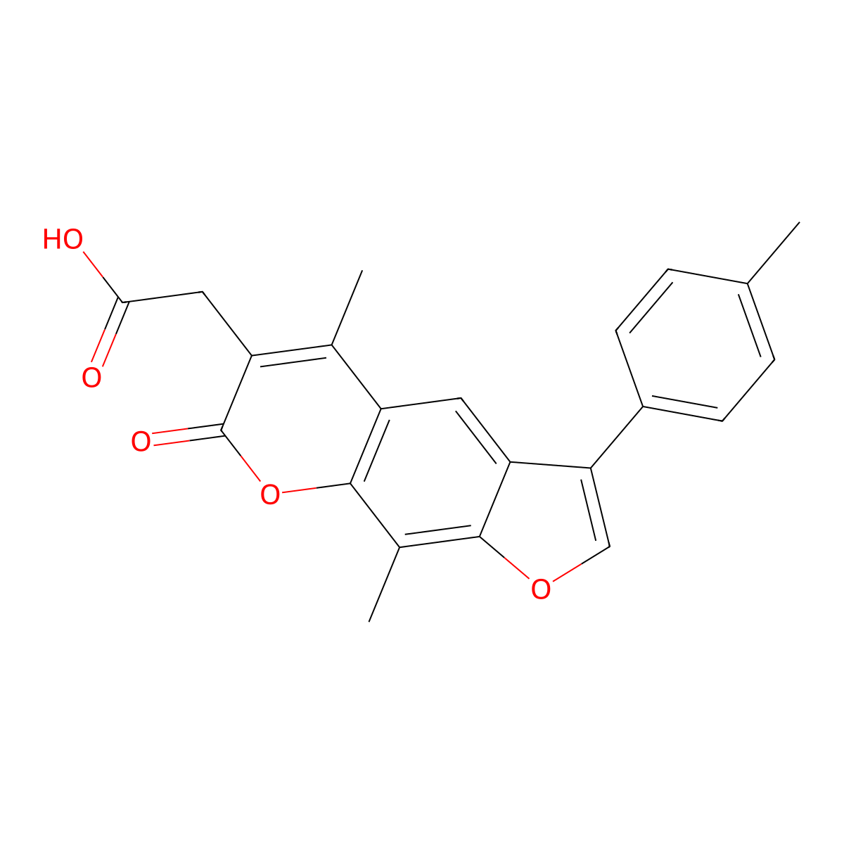 [5,9-dimethyl-3-(4-methylphenyl)-7-oxo-7H-furo[3,2-g]chromen-6-yl]acetic acid molecular structure, CAS 853892-66-7