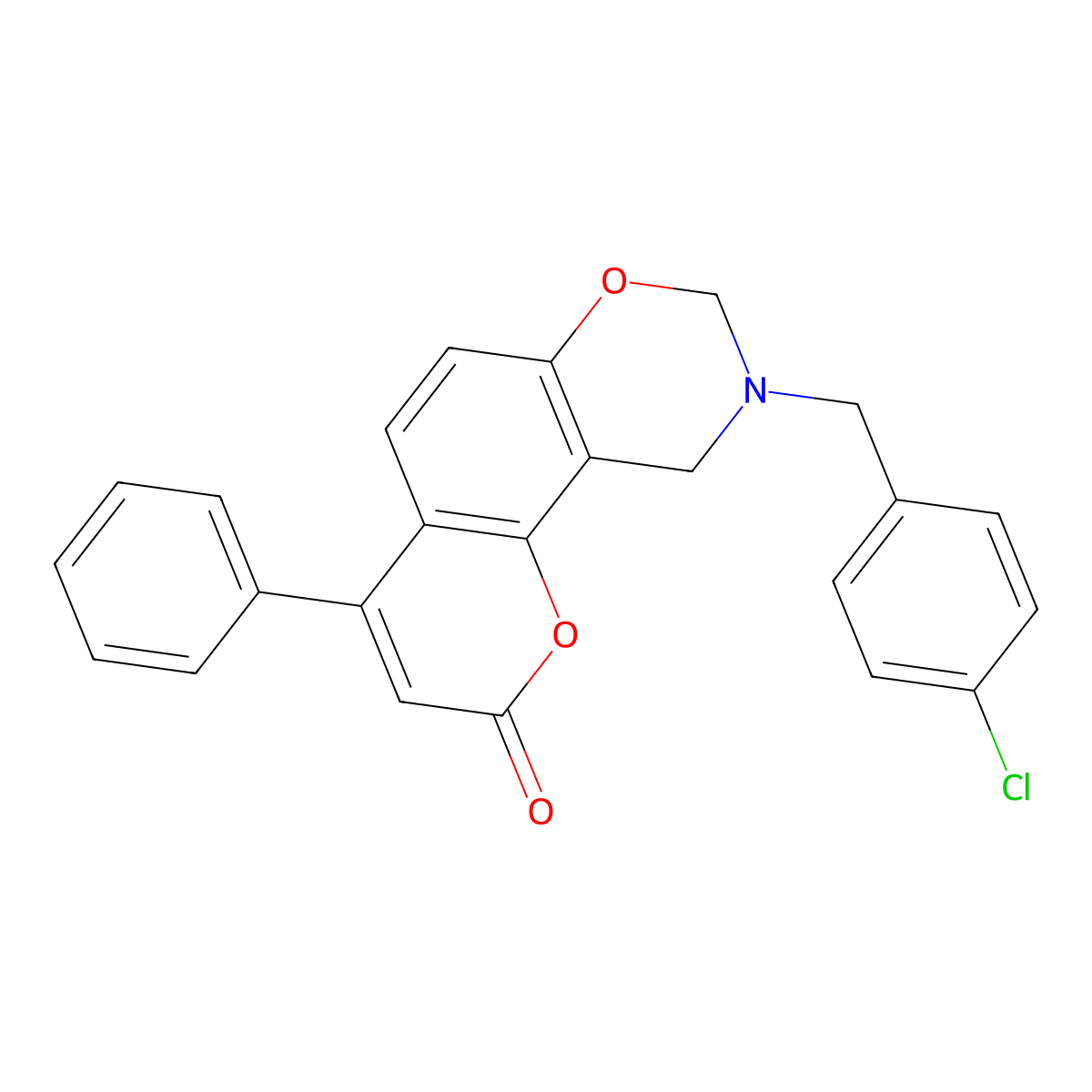 9-(4-chlorobenzyl)-4-phenyl-9,10-dihydro-2H,8H-chromeno[8,7-e][1,3]oxazin-2-one molecular structure, CAS 853892-94-1