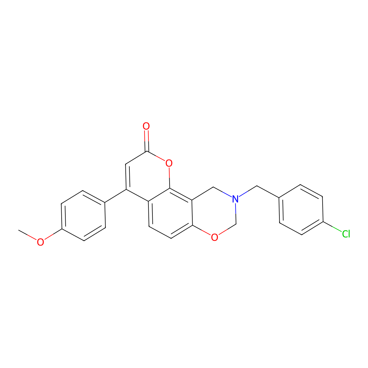 9-(4-chlorobenzyl)-4-(4-methoxyphenyl)-9,10-dihydro-2H,8H-chromeno[8,7-e][1,3]oxazin-2-one molecular structure, CAS 853892-95-2
