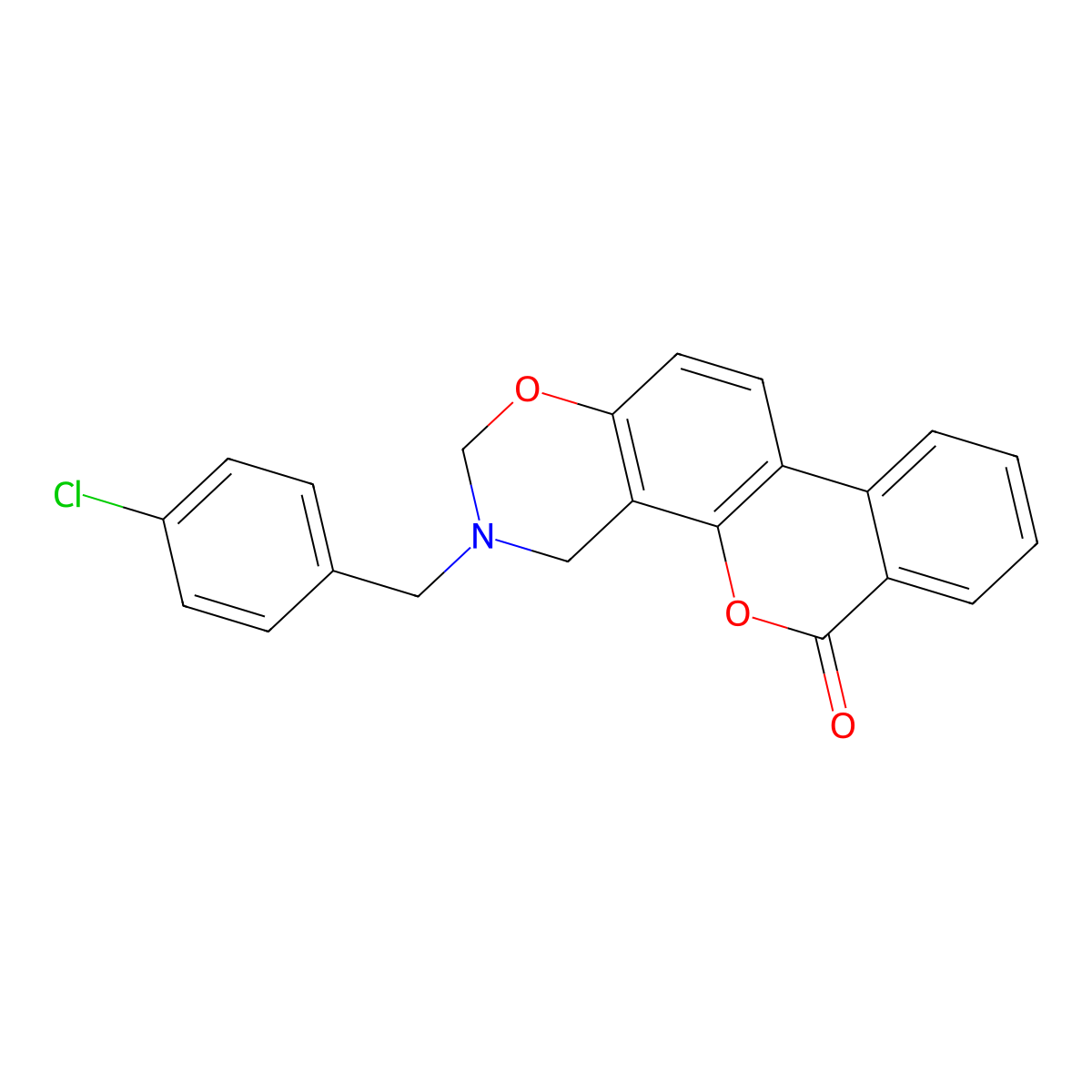 3-(4-chlorobenzyl)-3,4-dihydro-2H,6H-benzo[3,4]chromeno[8,7-e][1,3]oxazin-6-one molecular structure, CAS 853892-96-3