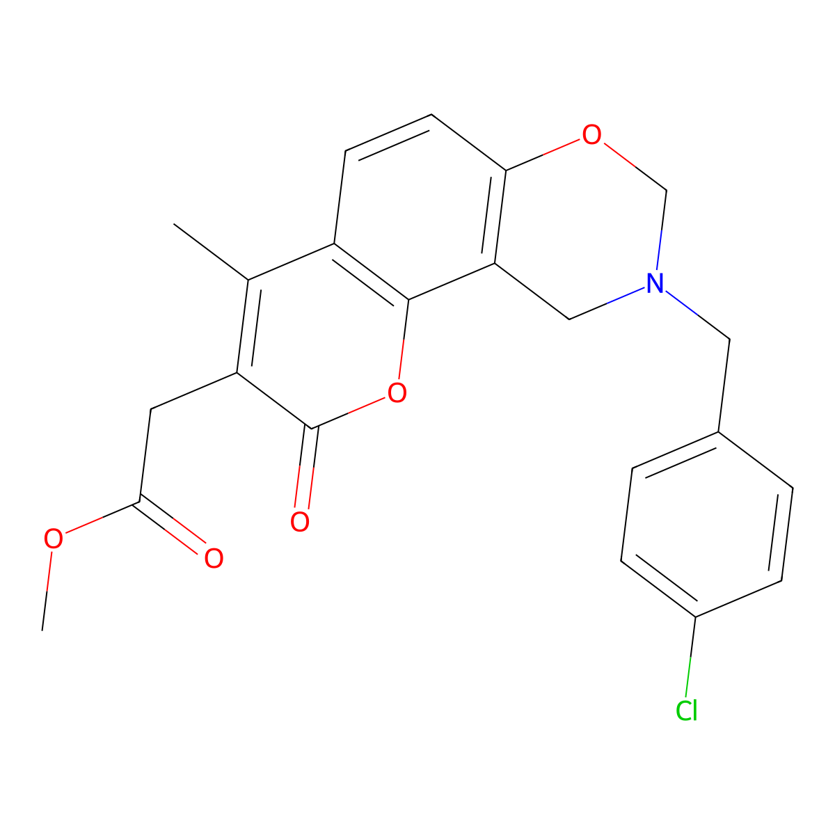 methyl [9-(4-chlorobenzyl)-4-methyl-2-oxo-9,10-dihydro-2H,8H-chromeno[8,7-e][1,3]oxazin-3-yl]acetate molecular structure, CAS 853892-97-4