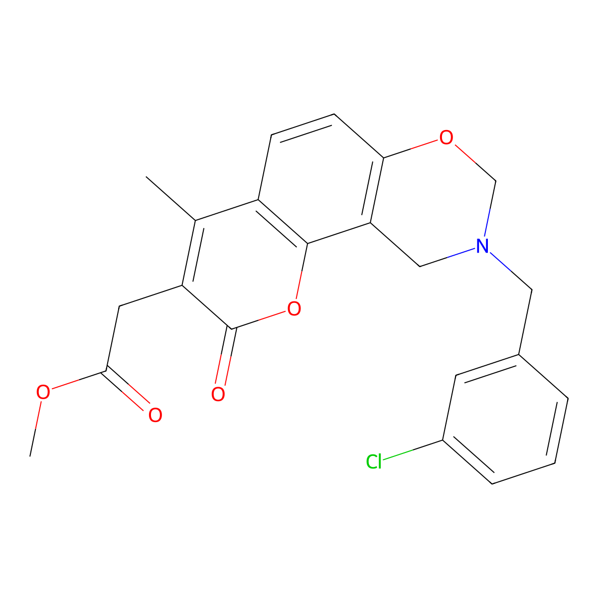 methyl [9-(3-chlorobenzyl)-4-methyl-2-oxo-9,10-dihydro-2H,8H-chromeno[8,7-e][1,3]oxazin-3-yl]acetate molecular structure, CAS 853893-01-3