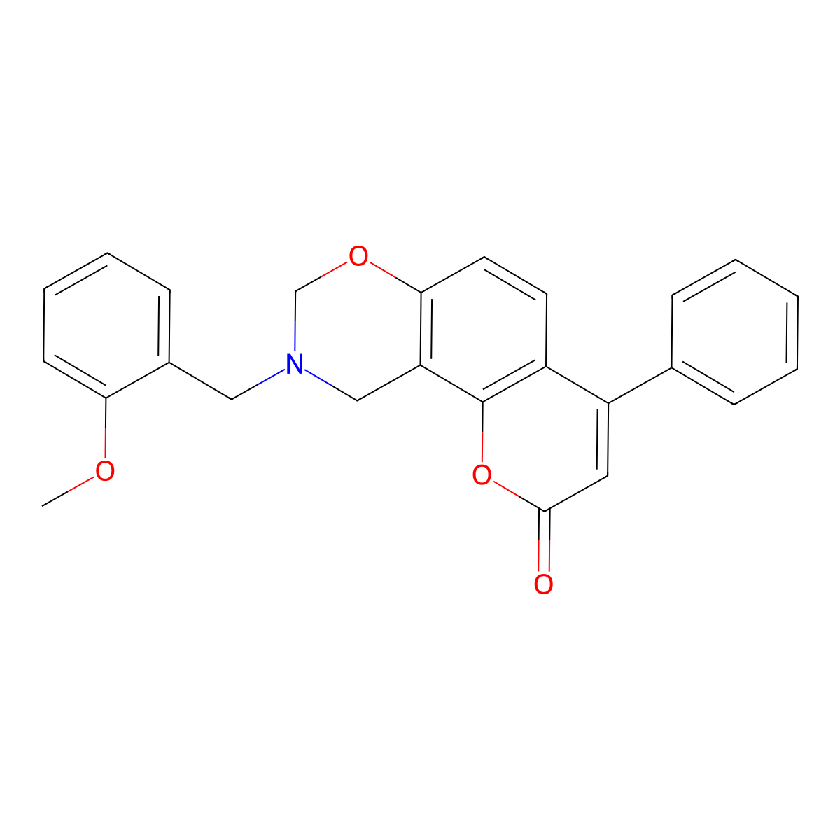 9-[(2-Methoxyphenyl)methyl]-4-phenyl-8,10-dihydropyrano[2,3-f][1,3]benzoxazin-2-one molecular structure, CAS 853893-07-9