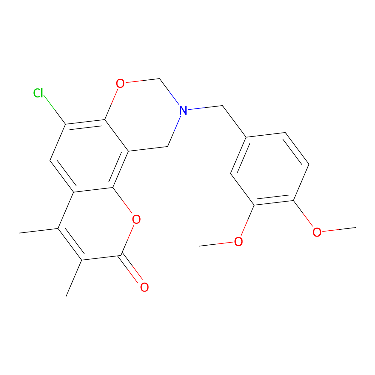 6-Chloro-9-[(3,4-dimethoxyphenyl)methyl]-3,4-dimethyl-8,10-dihydropyrano[2,3-f][1,3]benzoxazin-2-one molecular structure, CAS 853893-24-0