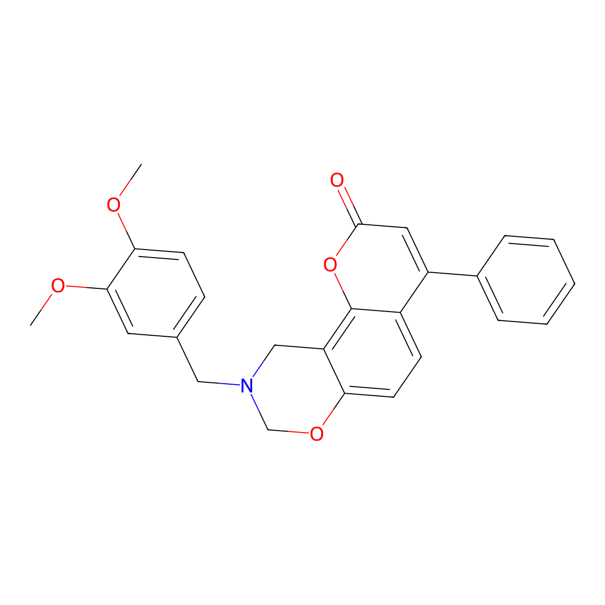 9-(3,4-dimethoxybenzyl)-4-phenyl-9,10-dihydro-2H,8H-chromeno[8,7-e][1,3]oxazin-2-one molecular structure, CAS 853893-25-1