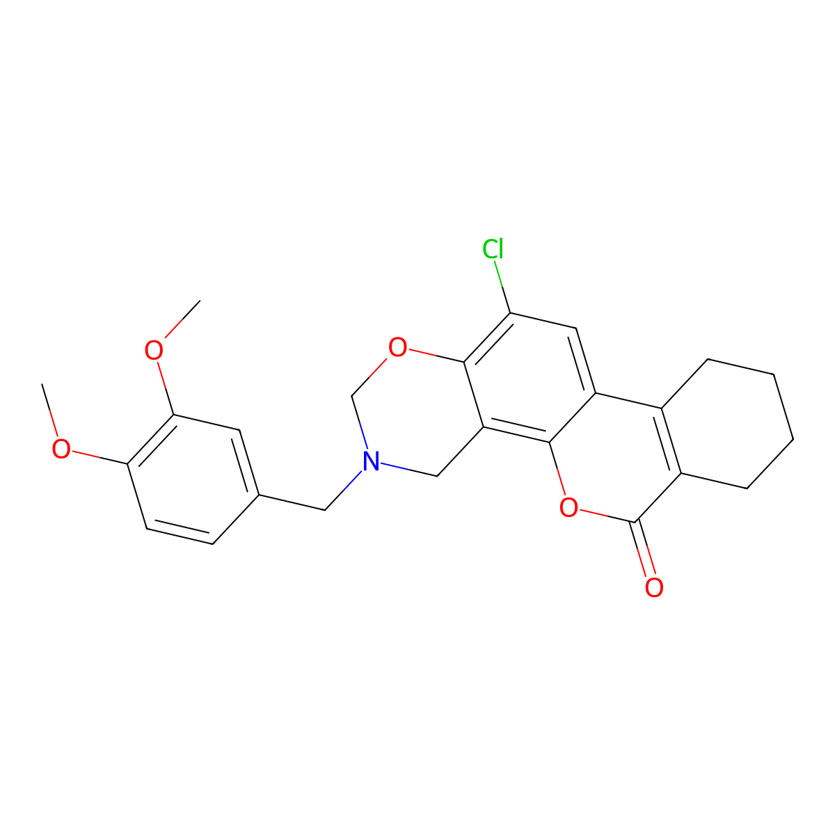 12-chloro-3-(3,4-dimethoxybenzyl)-3,4,7,8,9,10-hexahydro-2H,6H-benzo[3,4]chromeno[8,7-e][1,3]oxazin-6-one molecular structure, CAS 853893-27-3