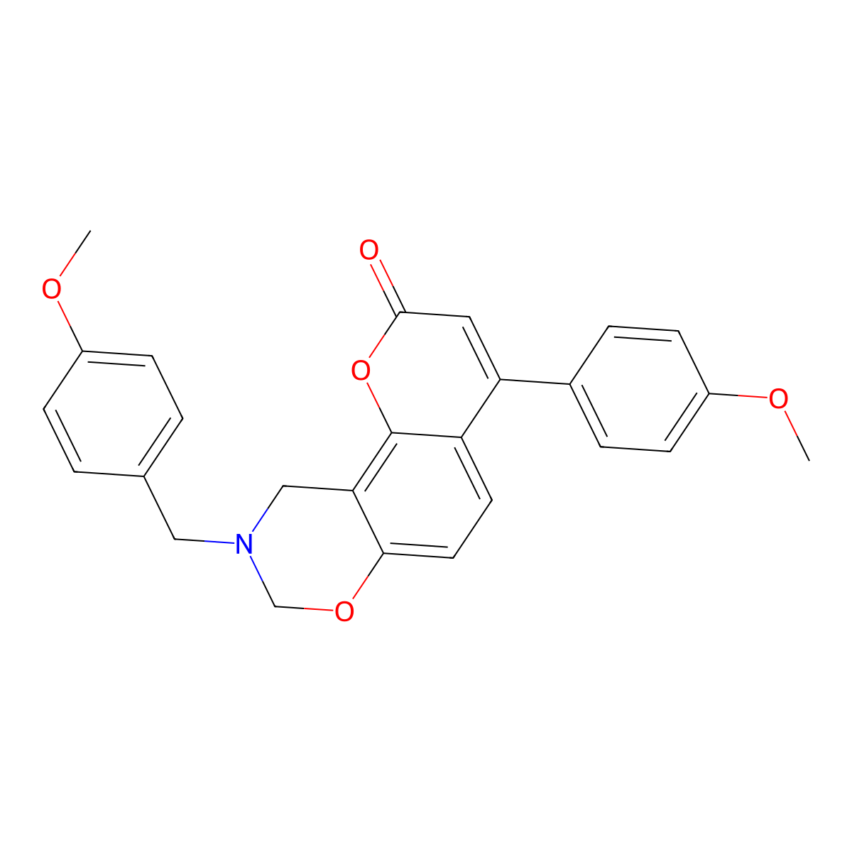 9-(4-methoxybenzyl)-4-(4-methoxyphenyl)-9,10-dihydro-2H,8H-chromeno[8,7-e][1,3]oxazin-2-one molecular structure, CAS 853893-30-8