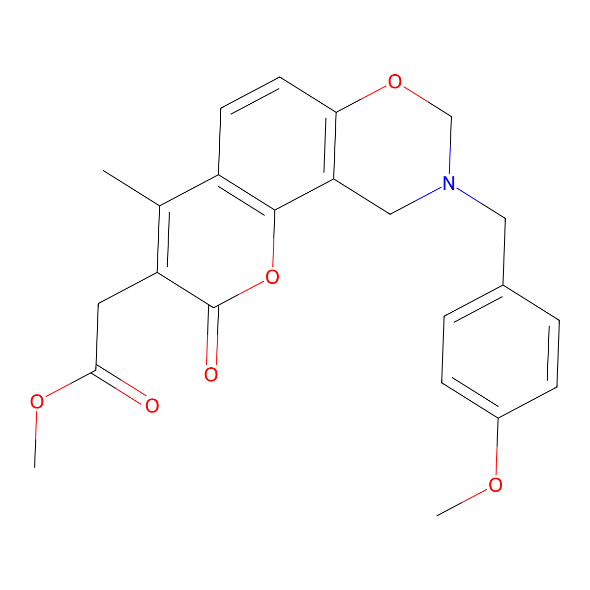 methyl [9-(4-methoxybenzyl)-4-methyl-2-oxo-9,10-dihydro-2H,8H-chromeno[8,7-e][1,3]oxazin-3-yl]acetate molecular structure, CAS 853893-31-9