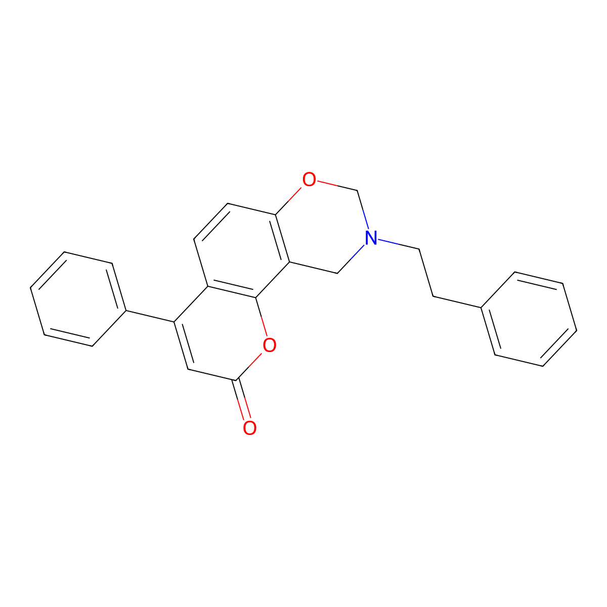 4-phenyl-9-(2-phenylethyl)-9,10-dihydro-2H,8H-chromeno[8,7-e][1,3]oxazin-2-one molecular structure, CAS 853893-42-2