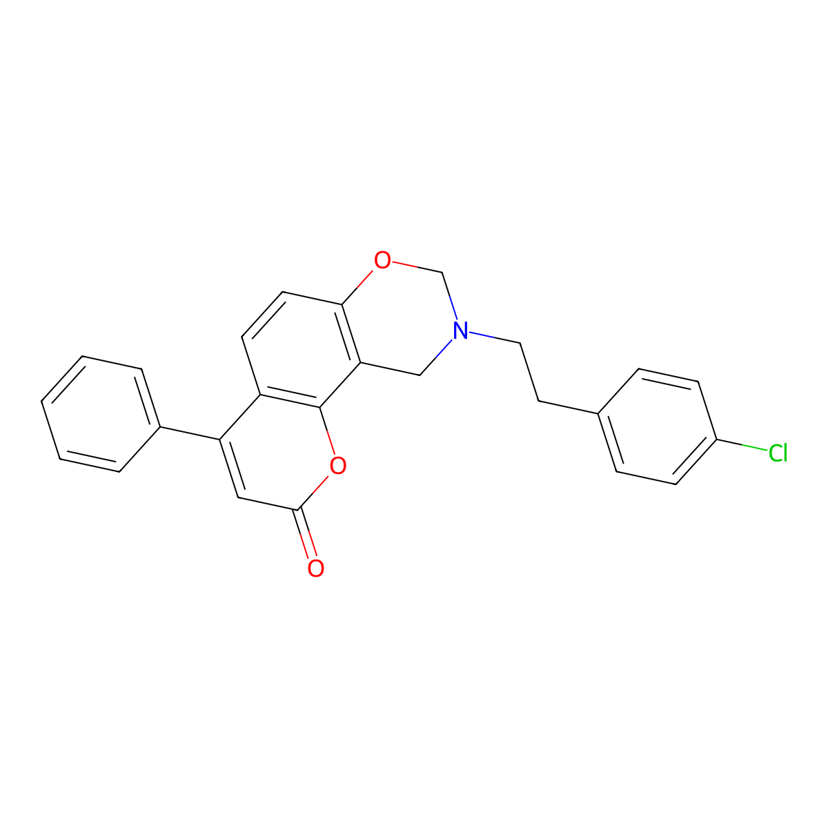 9-[2-(4-chlorophenyl)ethyl]-4-phenyl-9,10-dihydro-2H,8H-chromeno[8,7-e][1,3]oxazin-2-one molecular structure, CAS 853893-59-1