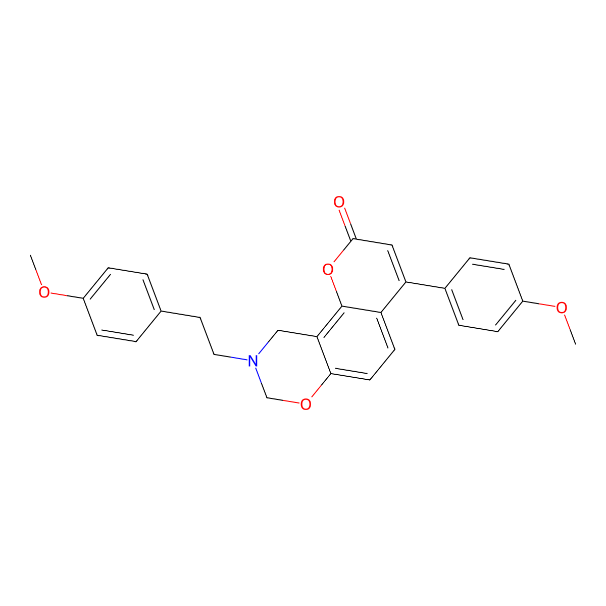 4-(4-methoxyphenyl)-9-[2-(4-methoxyphenyl)ethyl]-9,10-dihydro-2H,8H-chromeno[8,7-e][1,3]oxazin-2-one molecular structure, CAS 853893-65-9