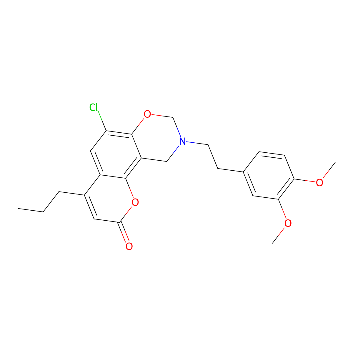 6-chloro-9-[2-(3,4-dimethoxyphenyl)ethyl]-4-propyl-9,10-dihydro-2H,8H-chromeno[8,7-e][1,3]oxazin-2-one molecular structure, CAS 853893-70-6