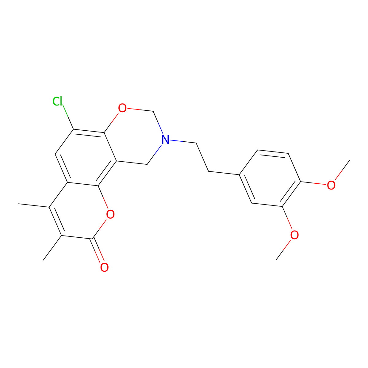 6-chloro-9-[2-(3,4-dimethoxyphenyl)ethyl]-3,4-dimethyl-9,10-dihydro-2H,8H-chromeno[8,7-e][1,3]oxazin-2-one molecular structure, CAS 853893-71-7