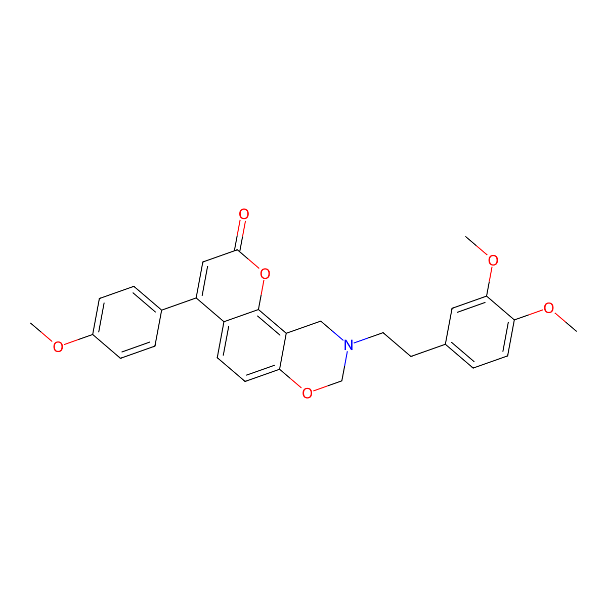 9-[2-(3,4-dimethoxyphenyl)ethyl]-4-(4-methoxyphenyl)-9,10-dihydro-2H,8H-chromeno[8,7-e][1,3]oxazin-2-one molecular structure, CAS 853893-74-0