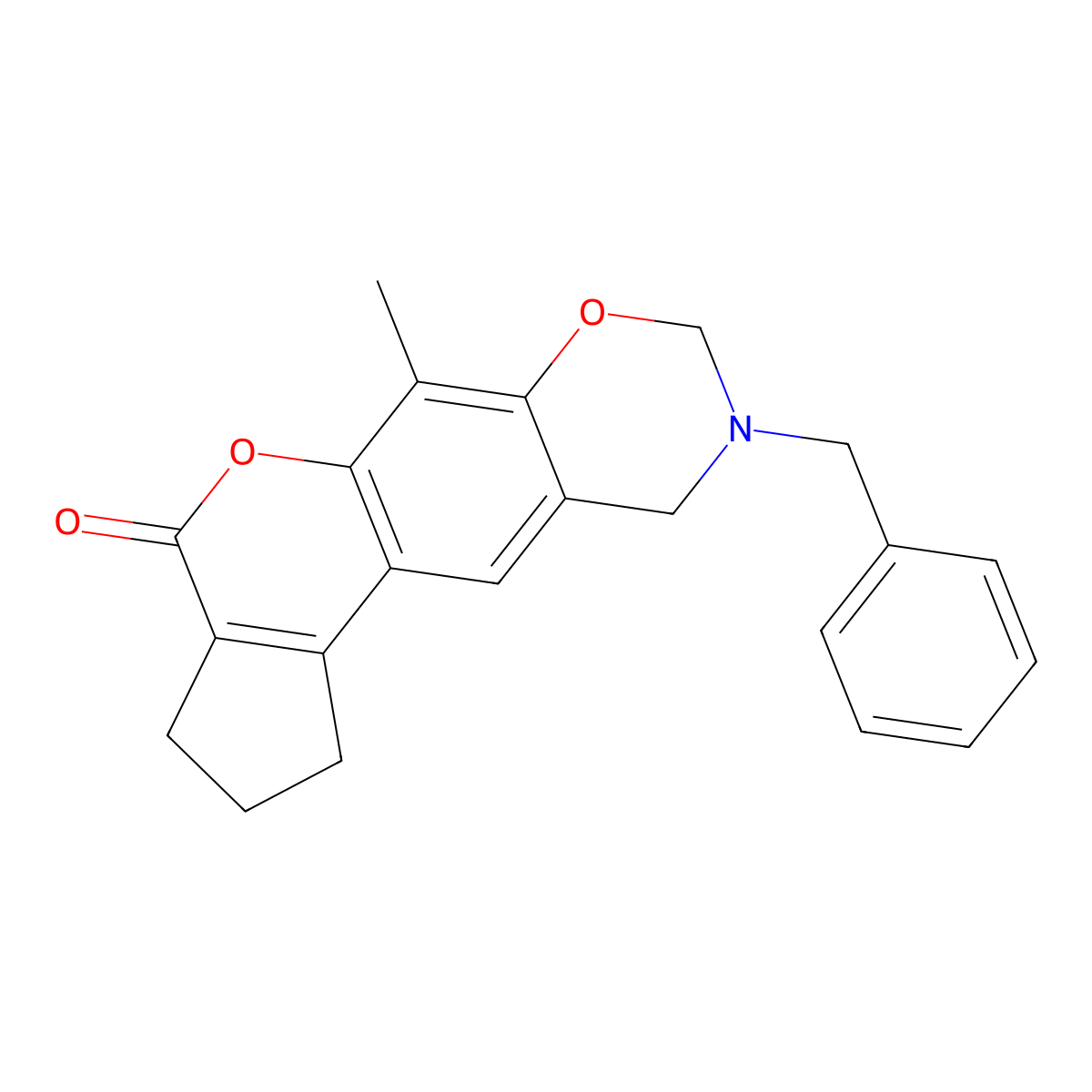 9-benzyl-6-methyl-2,3,9,10-tetrahydro-8H-cyclopenta[3,4]chromeno[6,7-e][1,3]oxazin-4(1H)-one molecular structure, CAS 853894-27-6
