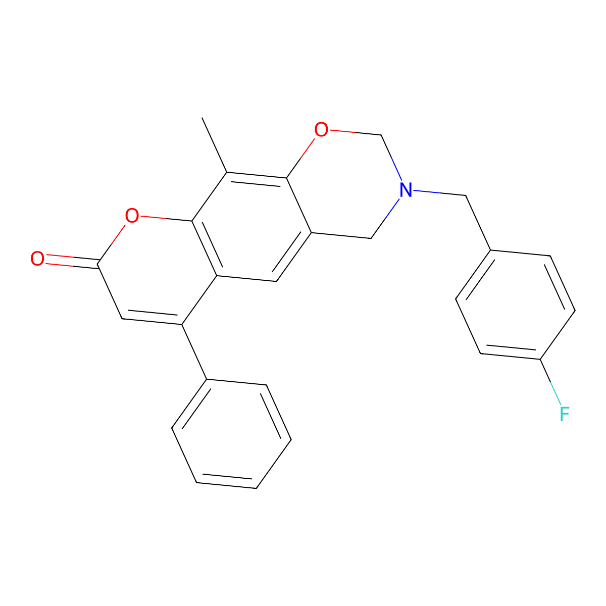 3-(4-fluorobenzyl)-10-methyl-6-phenyl-3,4-dihydro-2H,8H-chromeno[6,7-e][1,3]oxazin-8-one molecular structure, CAS 853894-44-7