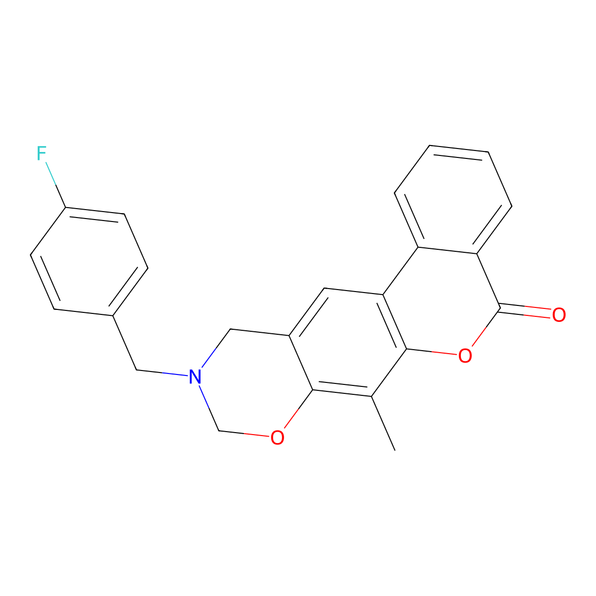 10-(4-fluorobenzyl)-7-methyl-10,11-dihydro-5H,9H-benzo[3,4]chromeno[6,7-e][1,3]oxazin-5-one molecular structure, CAS 853894-46-9