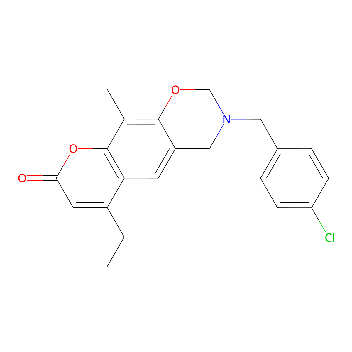 3-(4-chlorobenzyl)-6-ethyl-10-methyl-3,4-dihydro-2H,8H-chromeno[6,7-e][1,3]oxazin-8-one molecular structure, CAS 853894-50-5