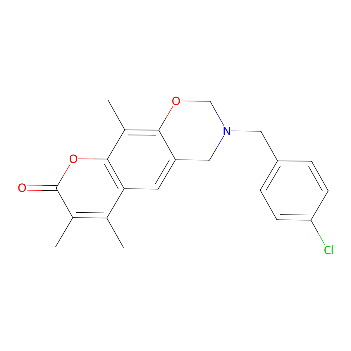 3-(4-chlorobenzyl)-6,7,10-trimethyl-3,4-dihydro-2H,8H-chromeno[6,7-e][1,3]oxazin-8-one molecular structure, CAS 853894-51-6