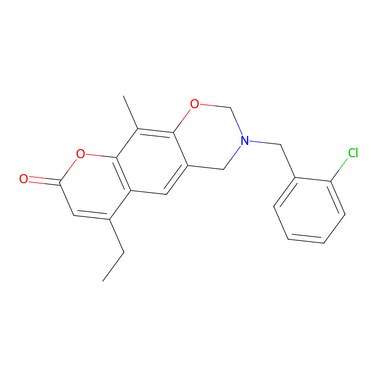 3-(2-chlorobenzyl)-6-ethyl-10-methyl-3,4-dihydro-2H,8H-chromeno[6,7-e][1,3]oxazin-8-one molecular structure, CAS 853894-57-2