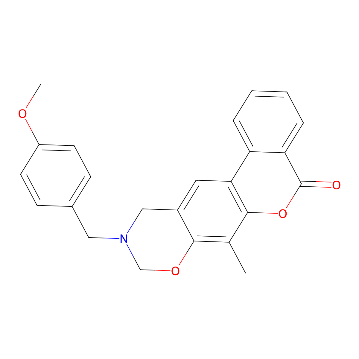 10-(4-methoxybenzyl)-7-methyl-10,11-dihydro-5H,9H-benzo[3,4]chromeno[6,7-e][1,3]oxazin-5-one molecular structure, CAS 853894-77-6