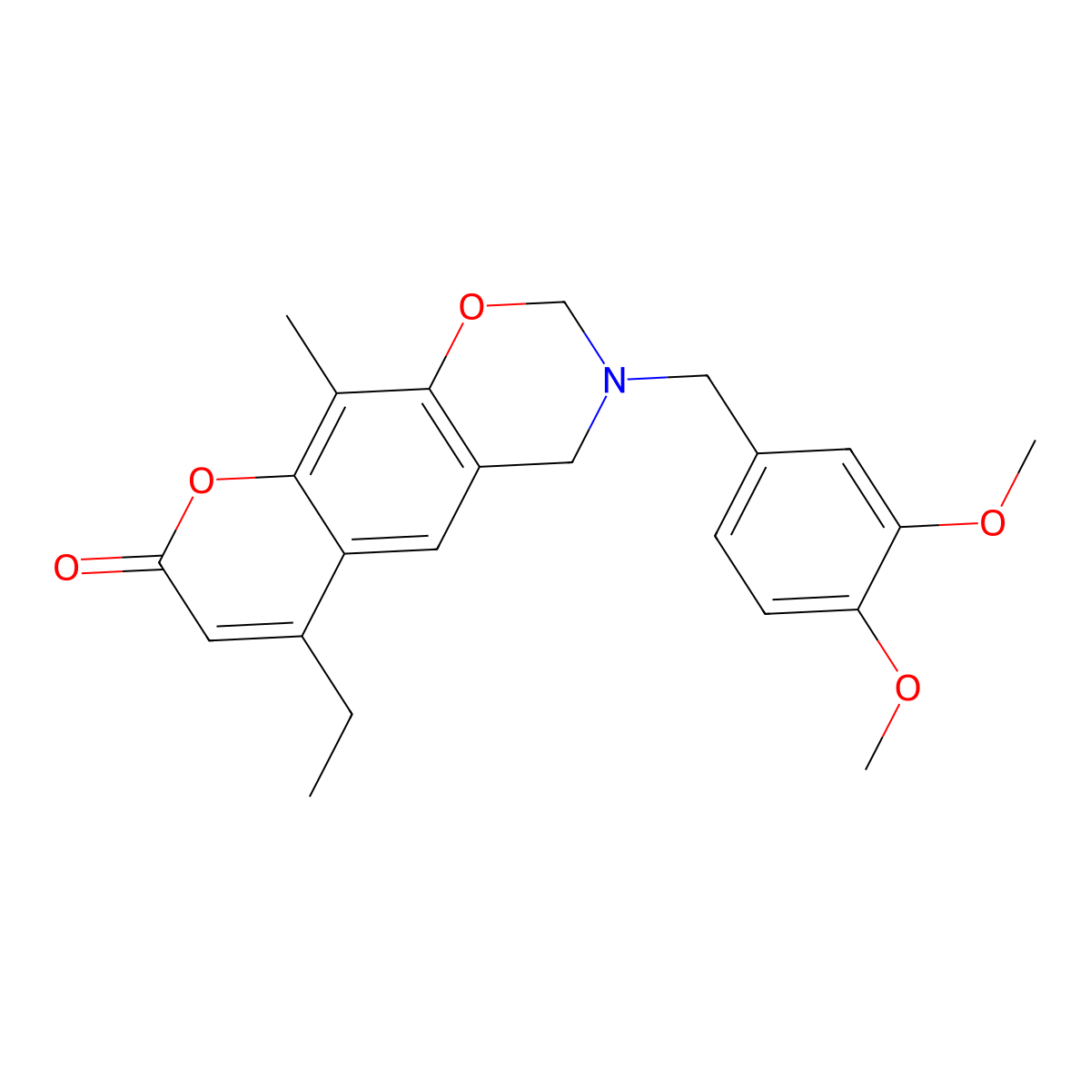 3-(3,4-dimethoxybenzyl)-6-ethyl-10-methyl-3,4-dihydro-2H,8H-chromeno[6,7-e][1,3]oxazin-8-one molecular structure, CAS 853894-81-2