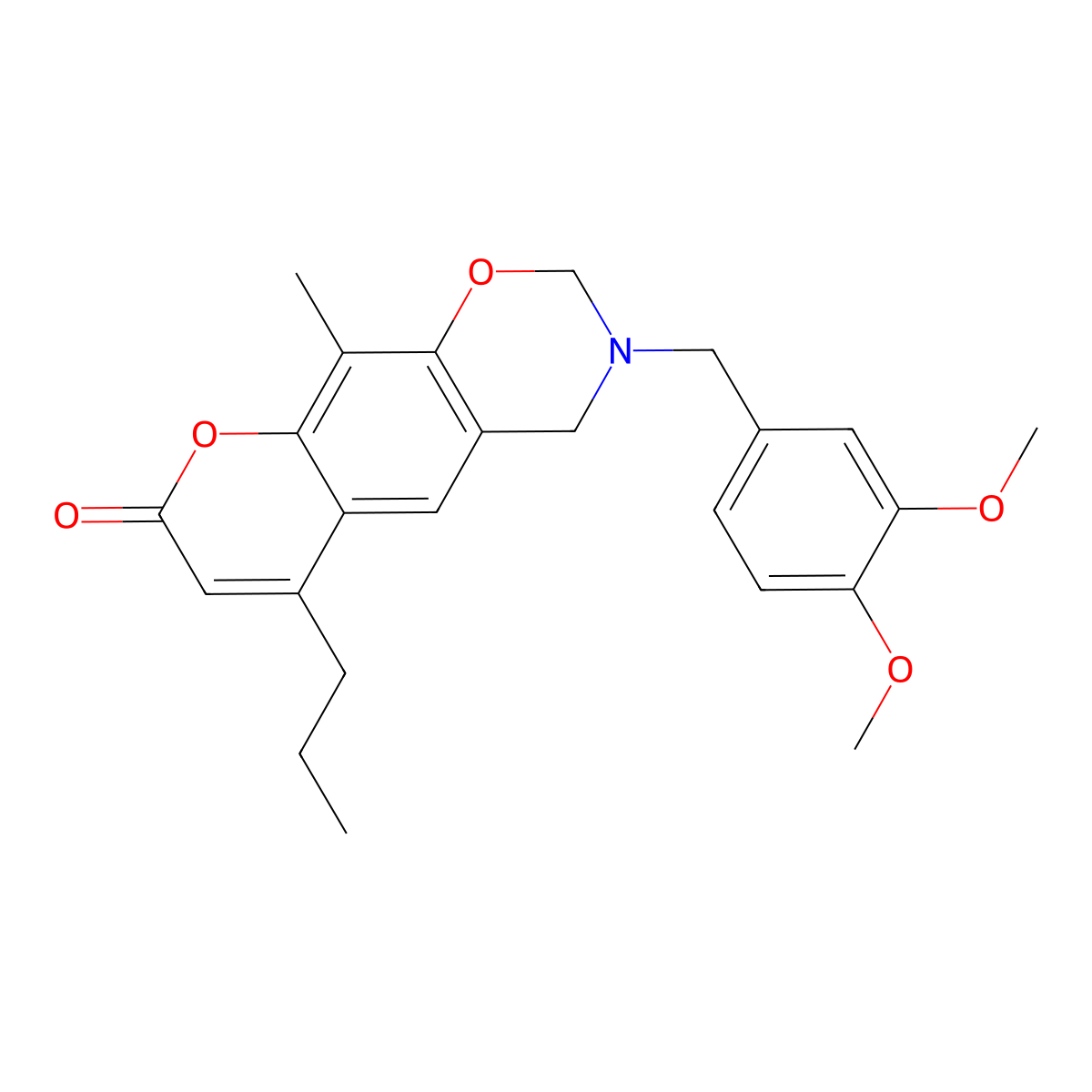 3-(3,4-dimethoxybenzyl)-10-methyl-6-propyl-3,4-dihydro-2H,8H-chromeno[6,7-e][1,3]oxazin-8-one molecular structure, CAS 853894-82-3