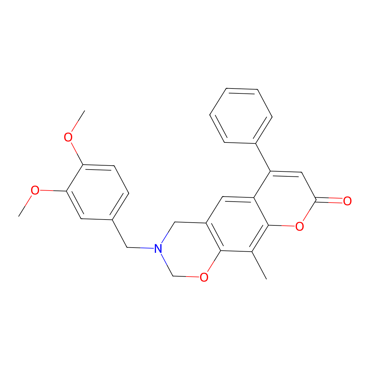 3-(3,4-dimethoxybenzyl)-10-methyl-6-phenyl-3,4-dihydro-2H,8H-chromeno[6,7-e][1,3]oxazin-8-one molecular structure, CAS 853894-86-7