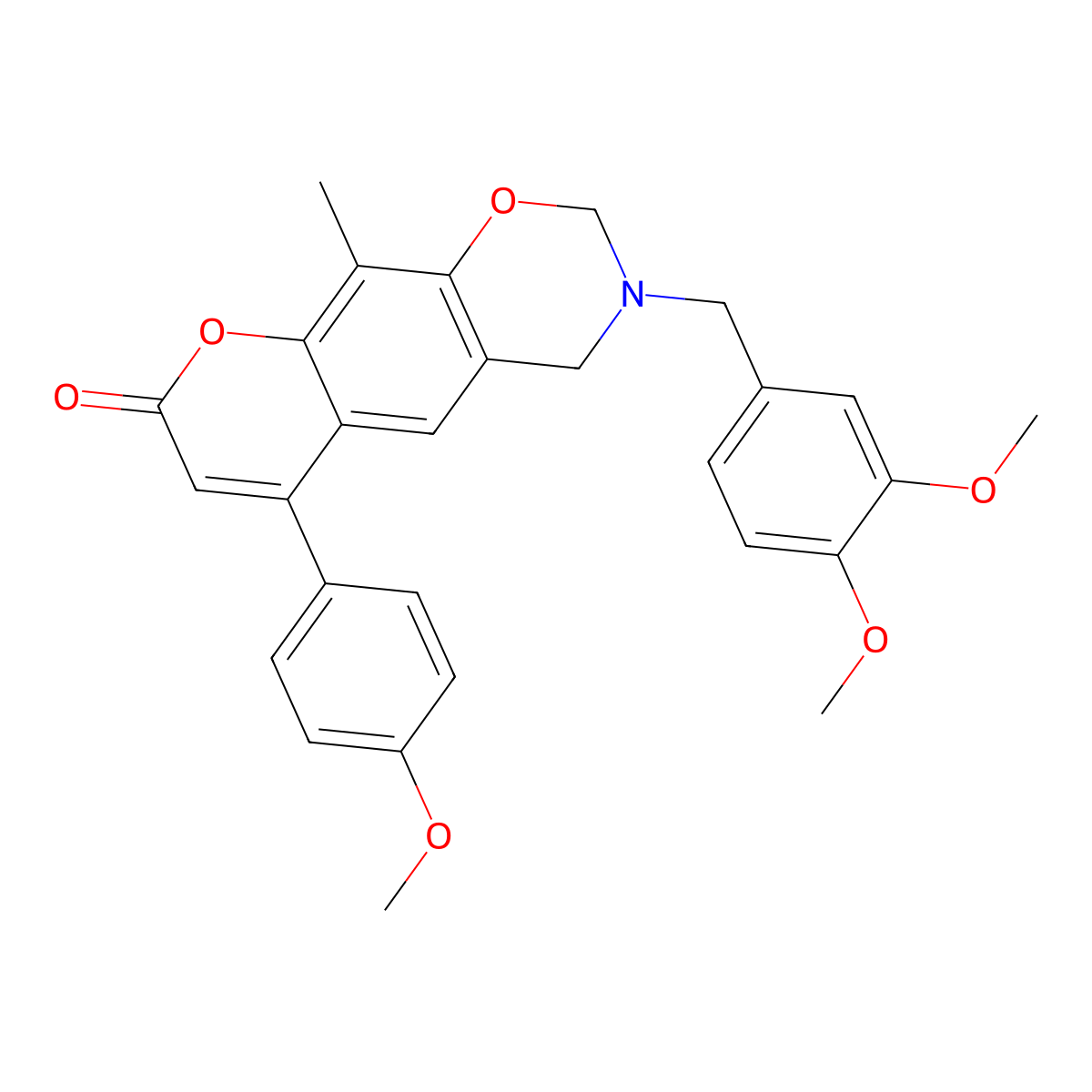 3-(3,4-dimethoxybenzyl)-6-(4-methoxyphenyl)-10-methyl-3,4-dihydro-2H,8H-chromeno[6,7-e][1,3]oxazin-8-one molecular structure, CAS 853894-89-0