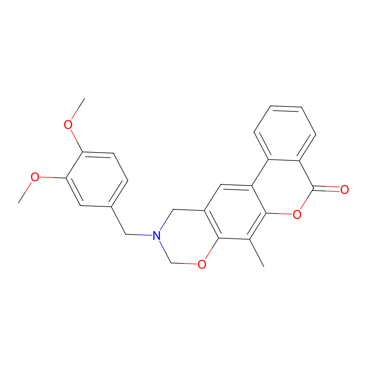 10-(3,4-dimethoxybenzyl)-7-methyl-10,11-dihydro-5H,9H-benzo[3,4]chromeno[6,7-e][1,3]oxazin-5-one molecular structure, CAS 853894-90-3