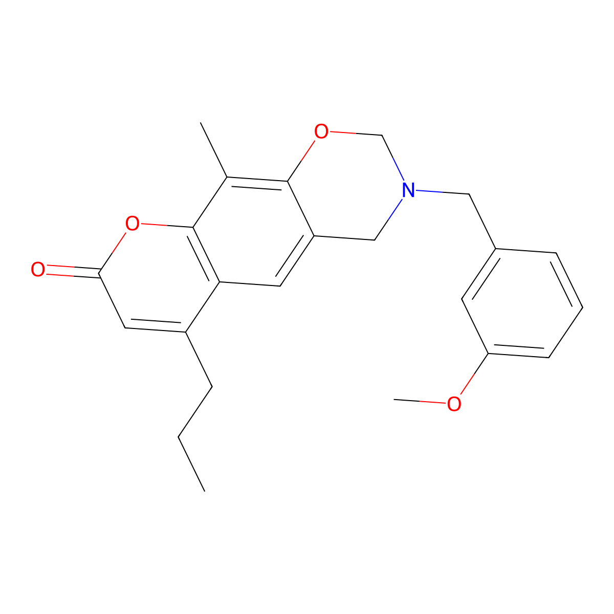 3-(3-methoxybenzyl)-10-methyl-6-propyl-3,4-dihydro-2H,8H-chromeno[6,7-e][1,3]oxazin-8-one molecular structure, CAS 853894-95-8