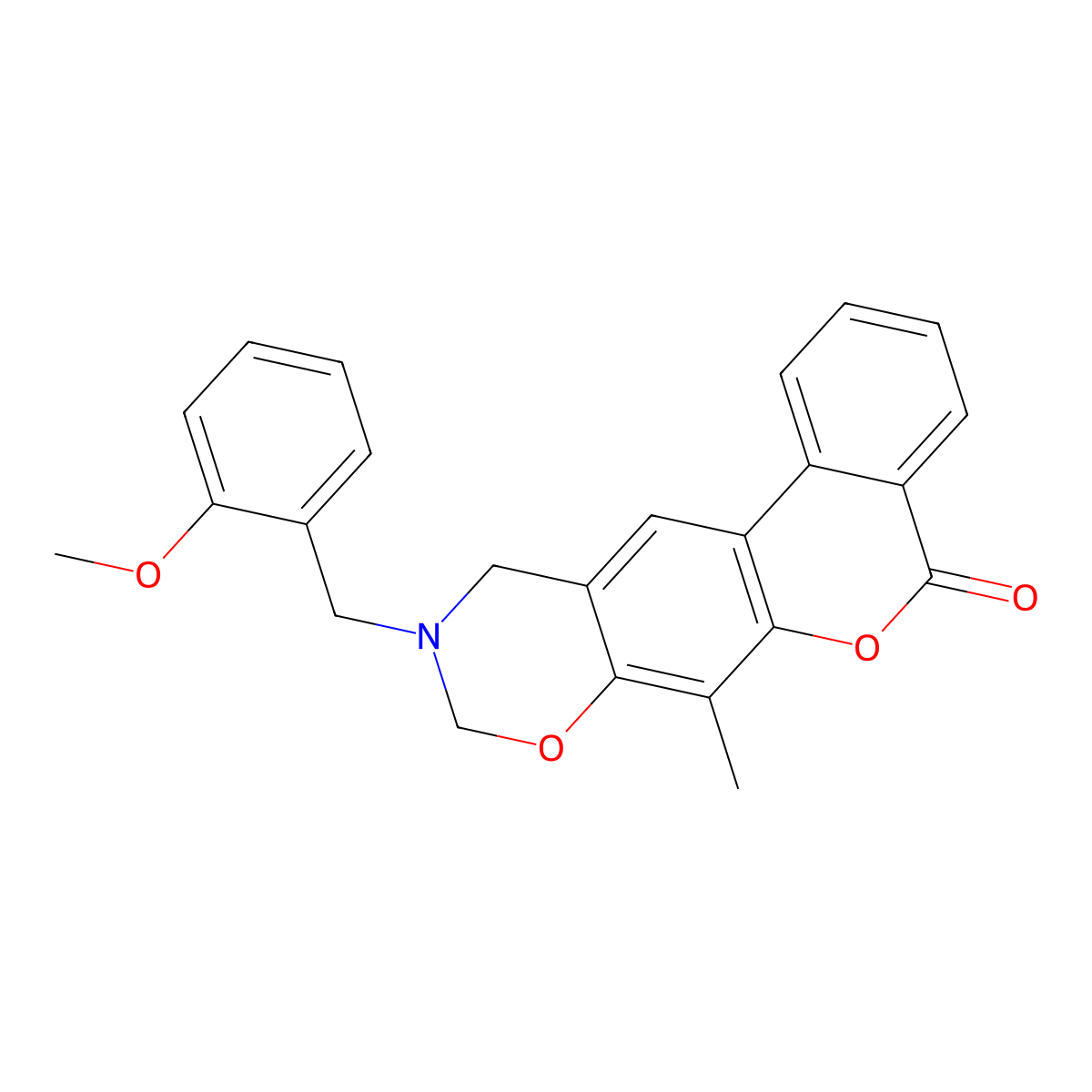 10-(2-methoxybenzyl)-7-methyl-10,11-dihydro-5H,9H-benzo[3,4]chromeno[6,7-e][1,3]oxazin-5-one molecular structure, CAS 853895-12-2