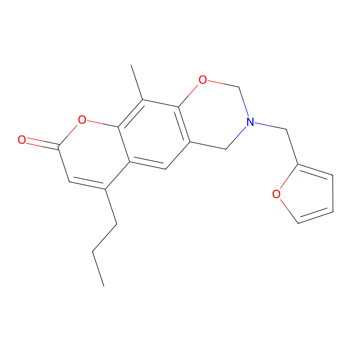 3-(2-furylmethyl)-10-methyl-6-propyl-2H,4H-chromeno[6,7-e]1,3-oxazin-8-one molecular structure, CAS 853895-28-0