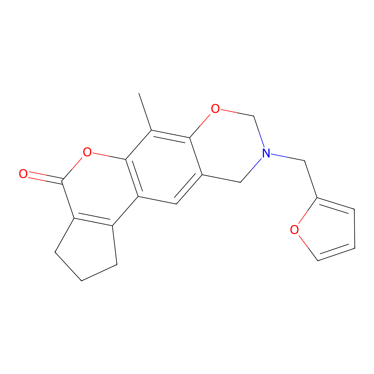 9-(2-furylmethyl)-6-methyl-2,3,9,10-tetrahydro-8H-cyclopenta[3,4]chromeno[6,7-e][1,3]oxazin-4(1H)-one molecular structure, CAS 853895-33-7