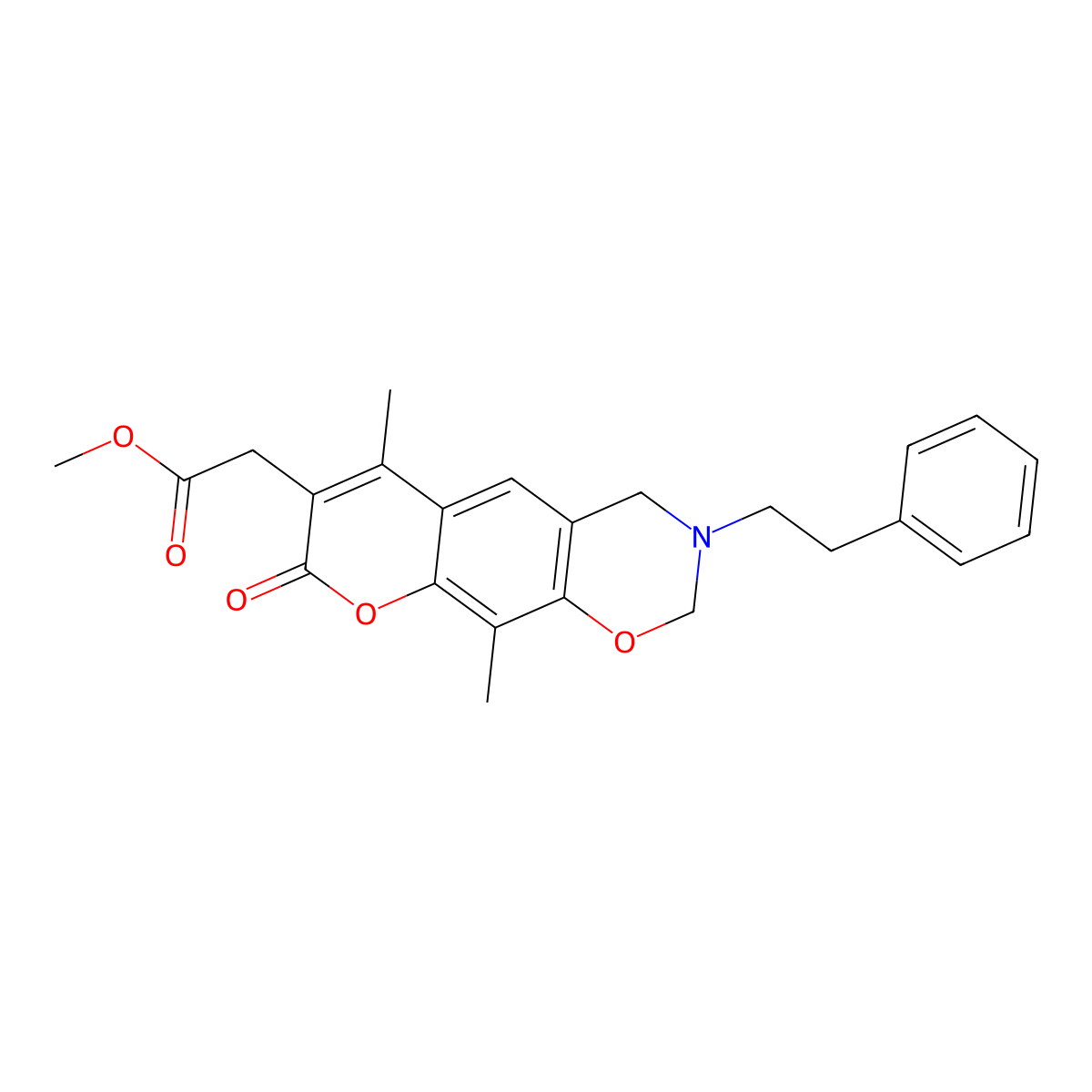 methyl [6,10-dimethyl-8-oxo-3-(2-phenylethyl)-3,4-dihydro-2H,8H-chromeno[6,7-e][1,3]oxazin-7-yl]acetate molecular structure, CAS 853895-47-3