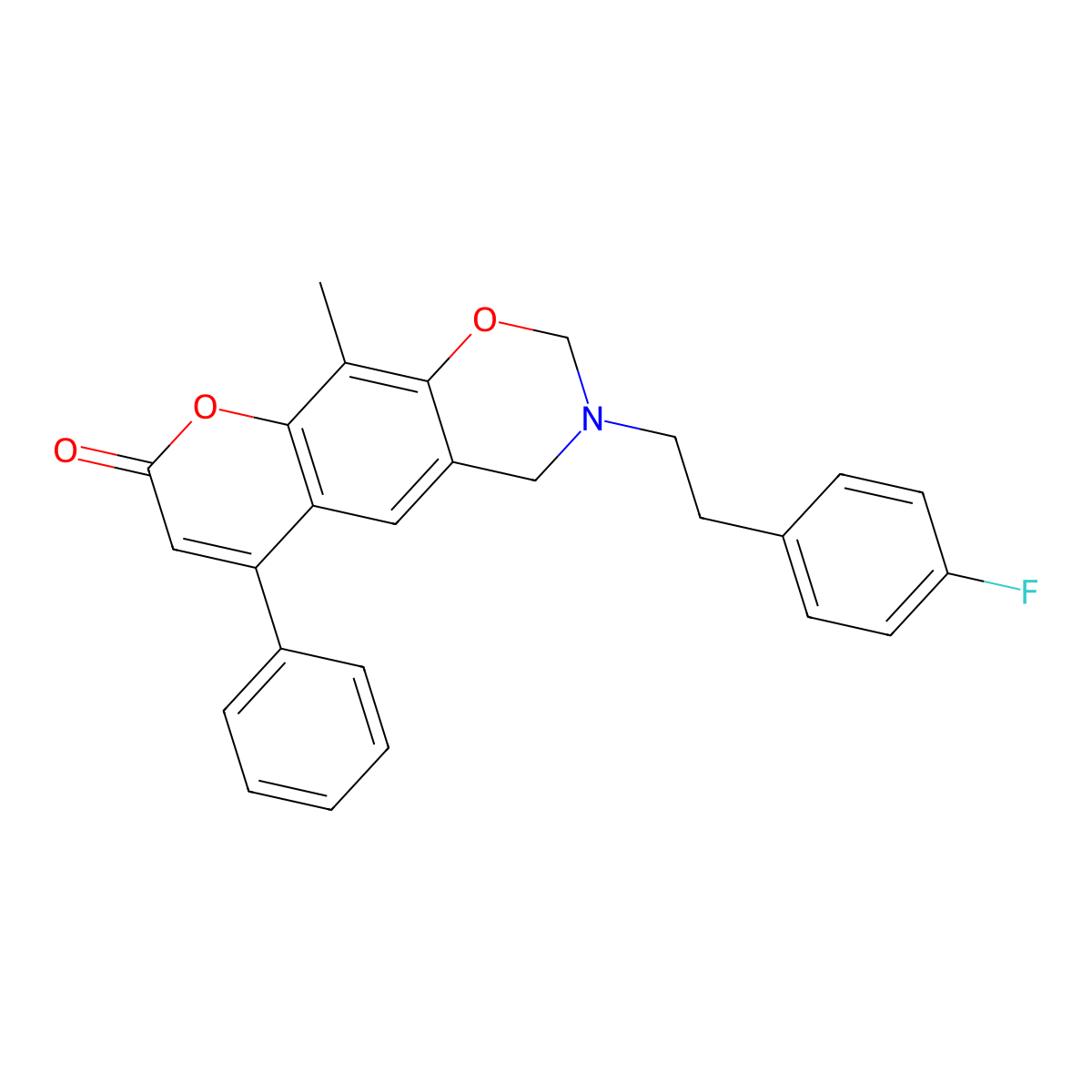 3-[2-(4-fluorophenyl)ethyl]-10-methyl-6-phenyl-3,4-dihydro-2H,8H-chromeno[6,7-e][1,3]oxazin-8-one molecular structure, CAS 853895-60-0