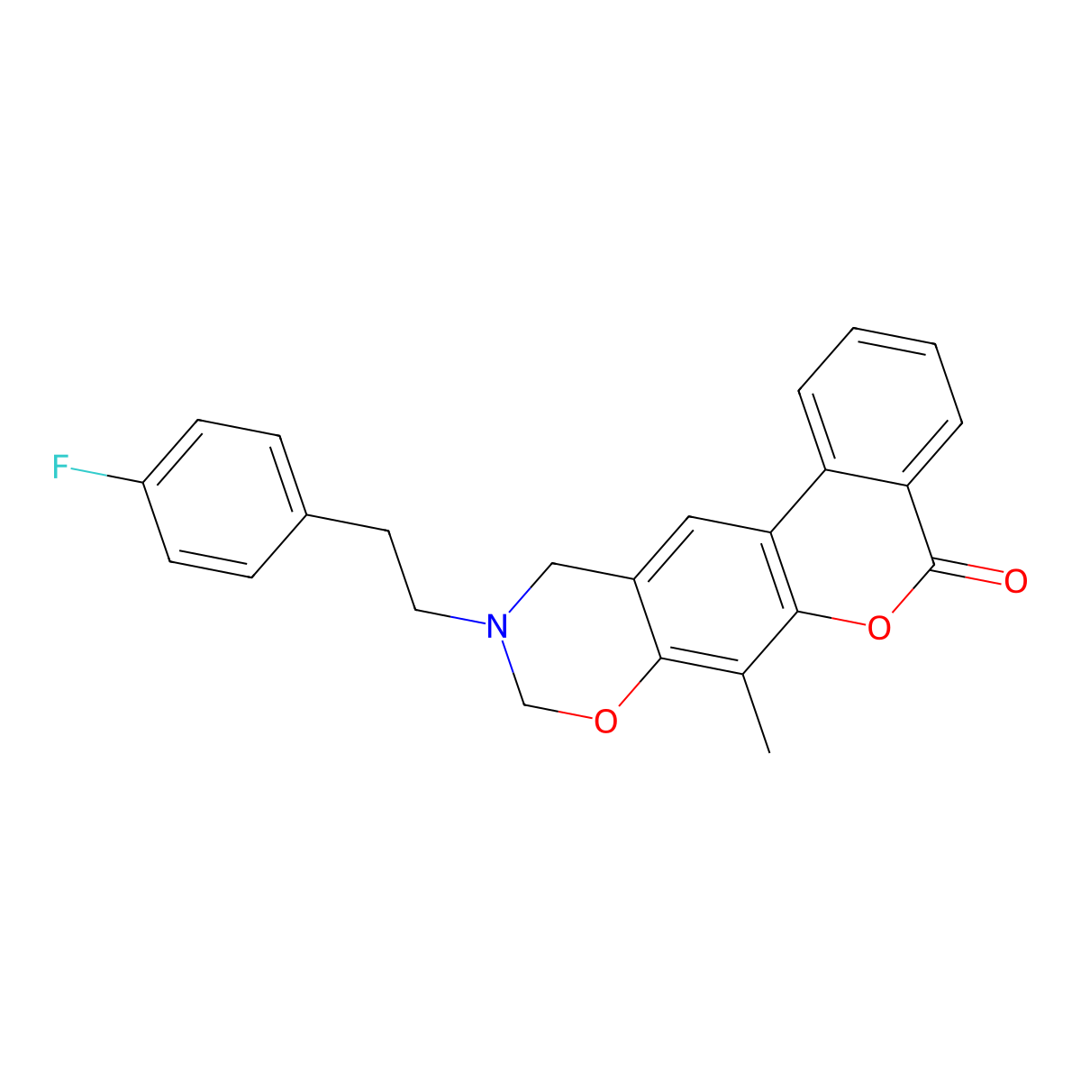 10-[2-(4-fluorophenyl)ethyl]-7-methyl-10,11-dihydro-5H,9H-benzo[3,4]chromeno[6,7-e][1,3]oxazin-5-one molecular structure, CAS 853895-62-2