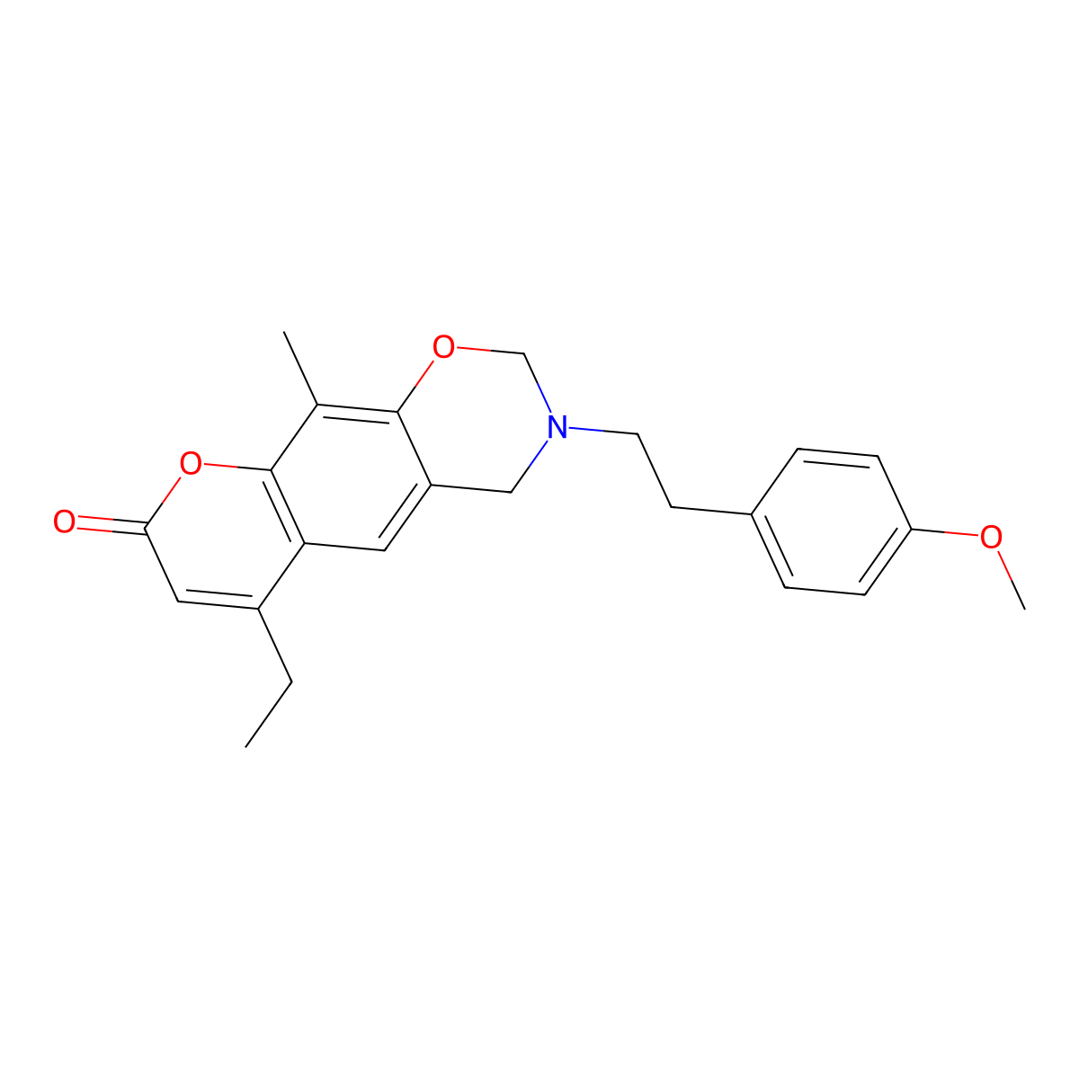 6-ethyl-3-[2-(4-methoxyphenyl)ethyl]-10-methyl-3,4-dihydro-2H,8H-chromeno[6,7-e][1,3]oxazin-8-one molecular structure, CAS 853895-71-3