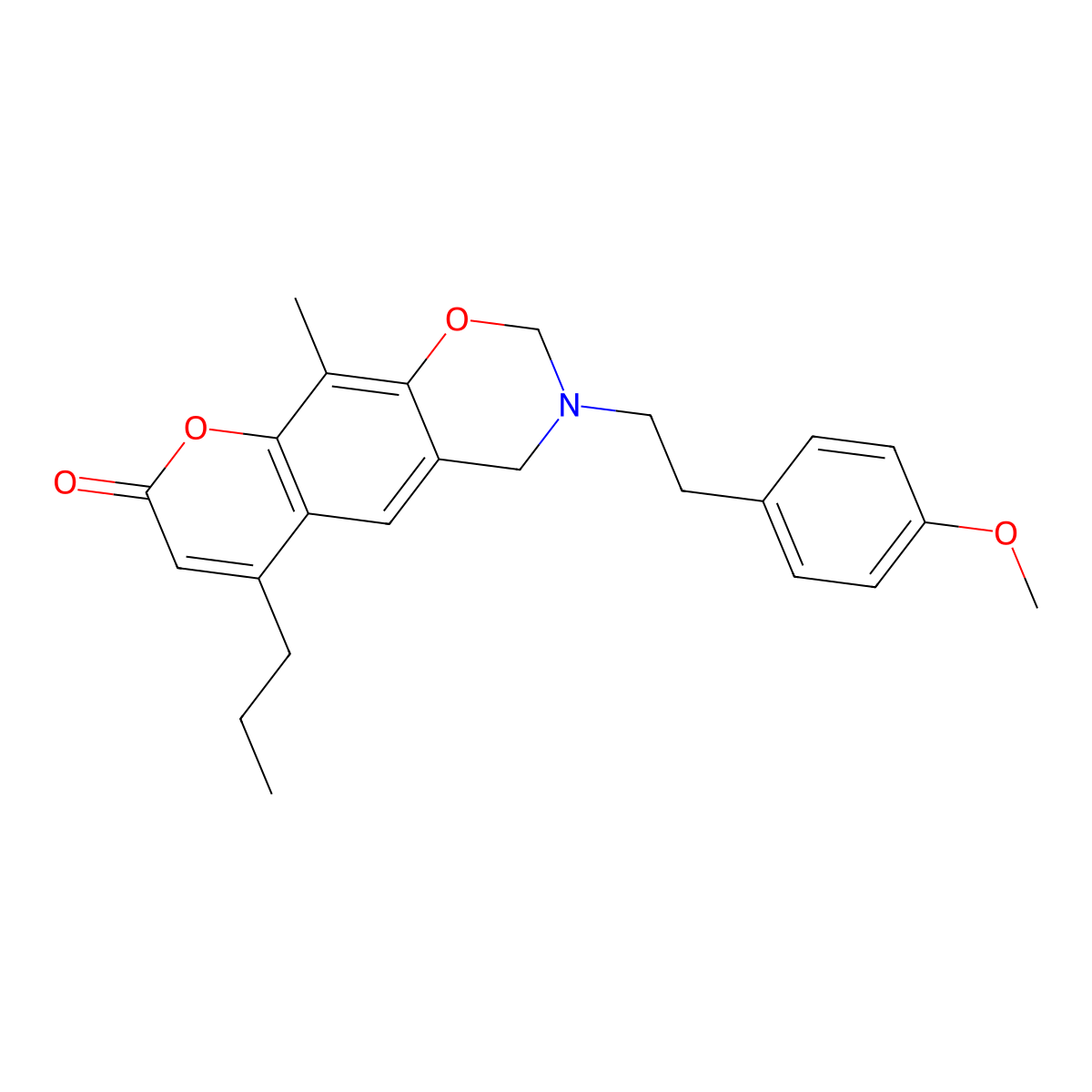 3-[2-(4-methoxyphenyl)ethyl]-10-methyl-6-propyl-3,4-dihydro-2H,8H-chromeno[6,7-e][1,3]oxazin-8-one molecular structure, CAS 853895-72-4