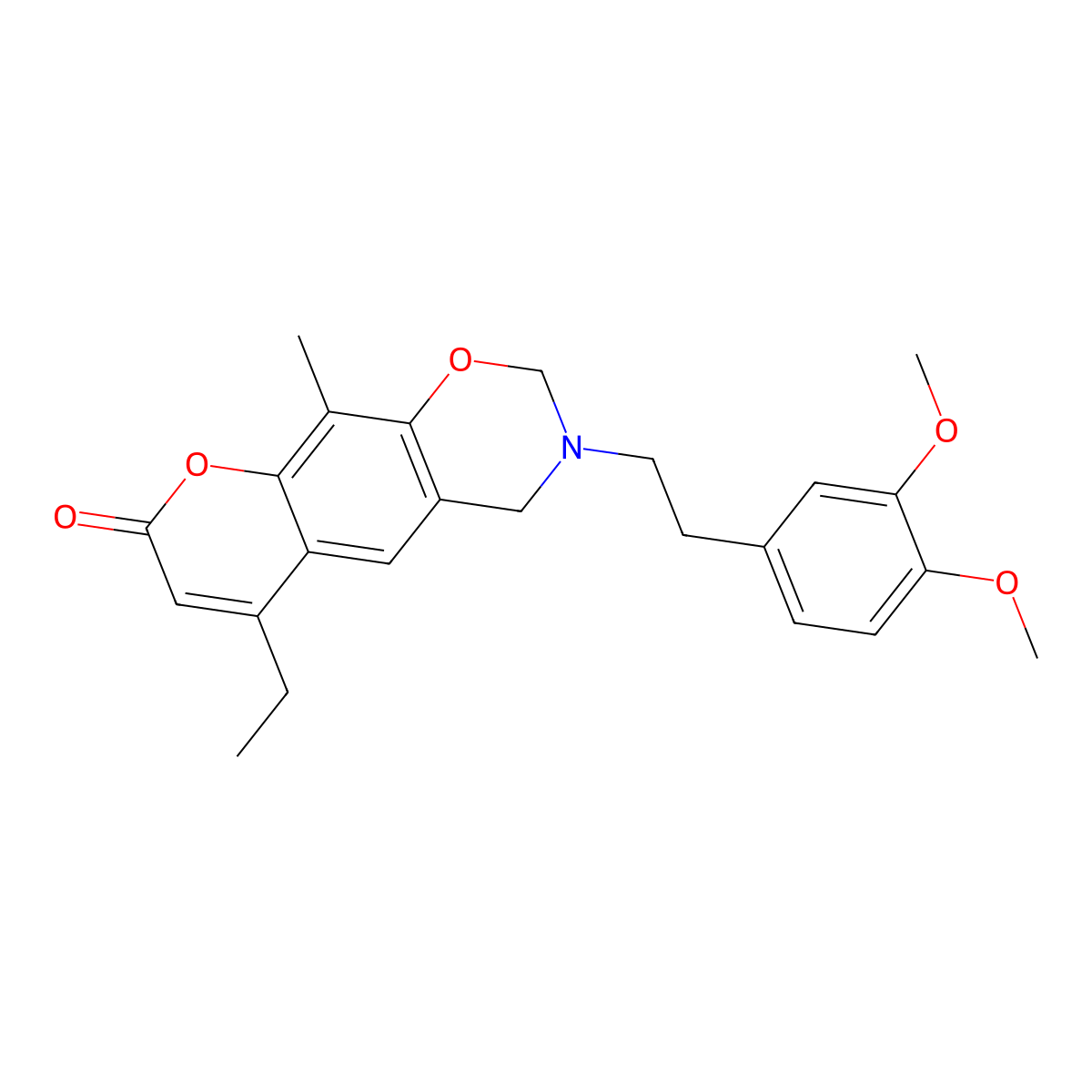 3-[2-(3,4-dimethoxyphenyl)ethyl]-6-ethyl-10-methyl-3,4-dihydro-2H,8H-chromeno[6,7-e][1,3]oxazin-8-one molecular structure, CAS 853895-80-4