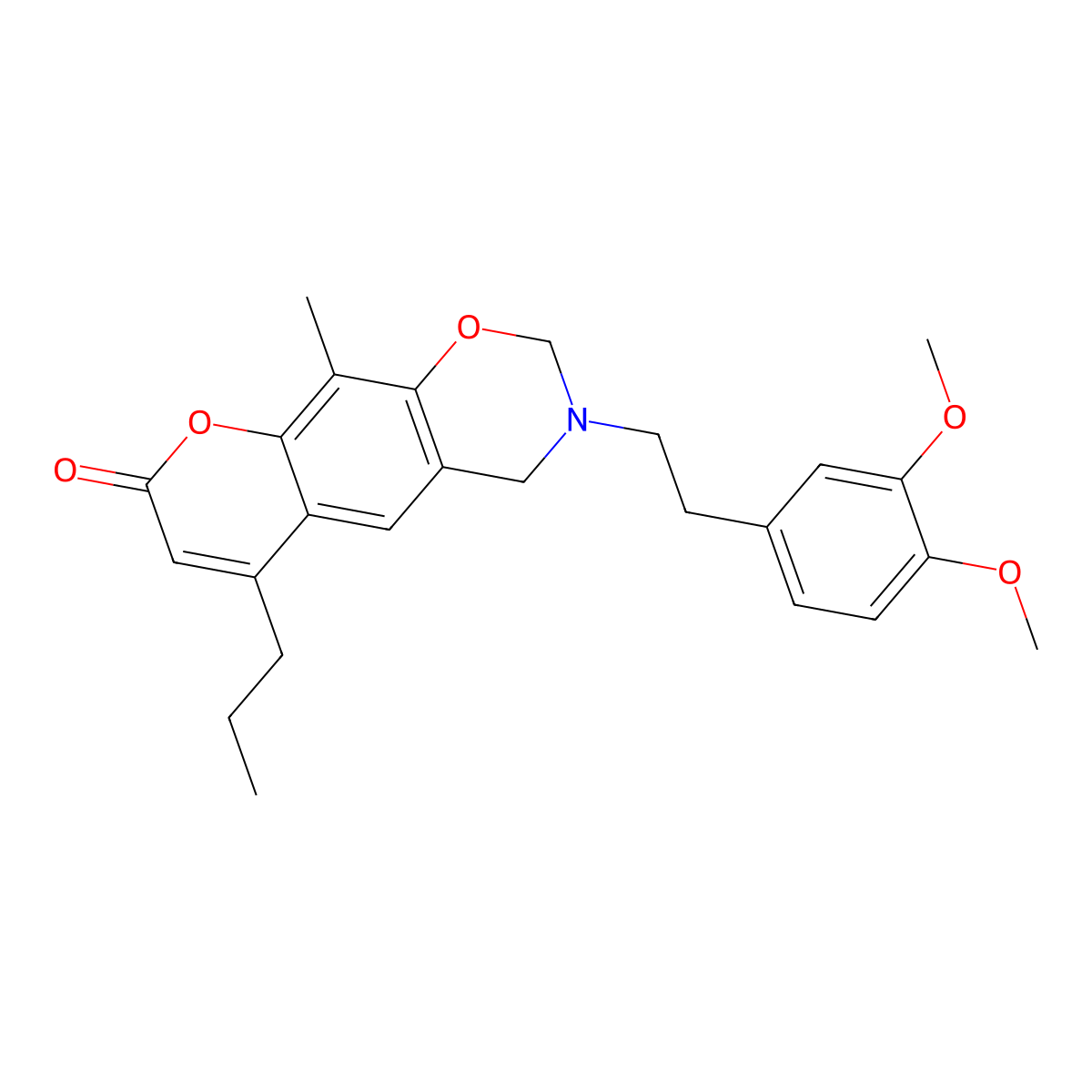 3-[2-(3,4-dimethoxyphenyl)ethyl]-10-methyl-6-propyl-3,4-dihydro-2H,8H-chromeno[6,7-e][1,3]oxazin-8-one molecular structure, CAS 853895-81-5