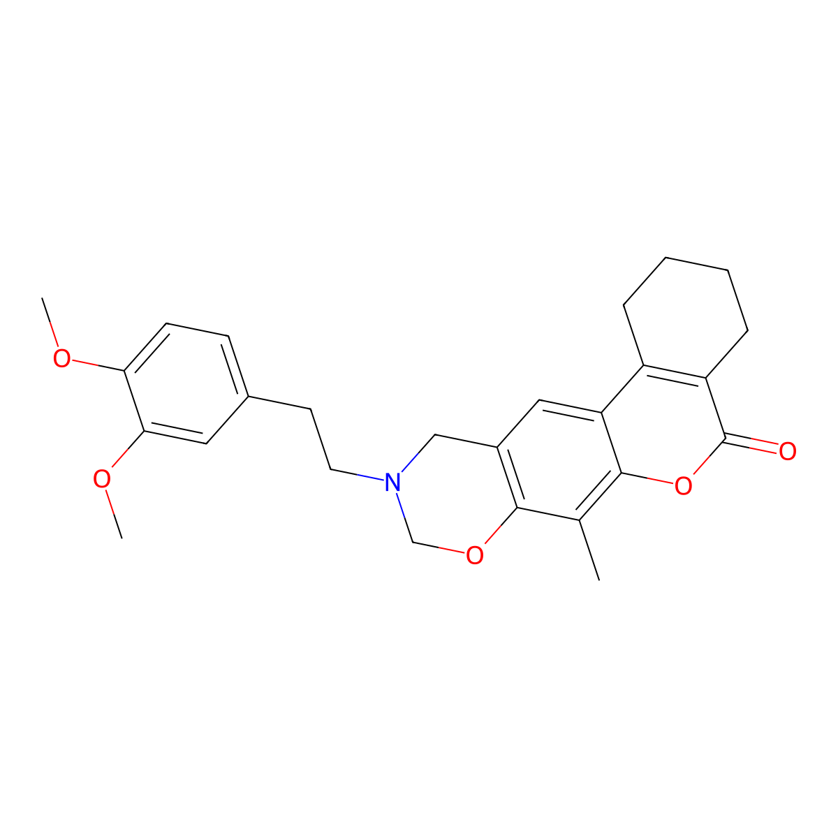 10-[2-(3,4-dimethoxyphenyl)ethyl]-7-methyl-1,2,3,4,10,11-hexahydro-5H,9H-benzo[3,4]chromeno[6,7-e][1,3]oxazin-5-one molecular structure, CAS 853895-86-0