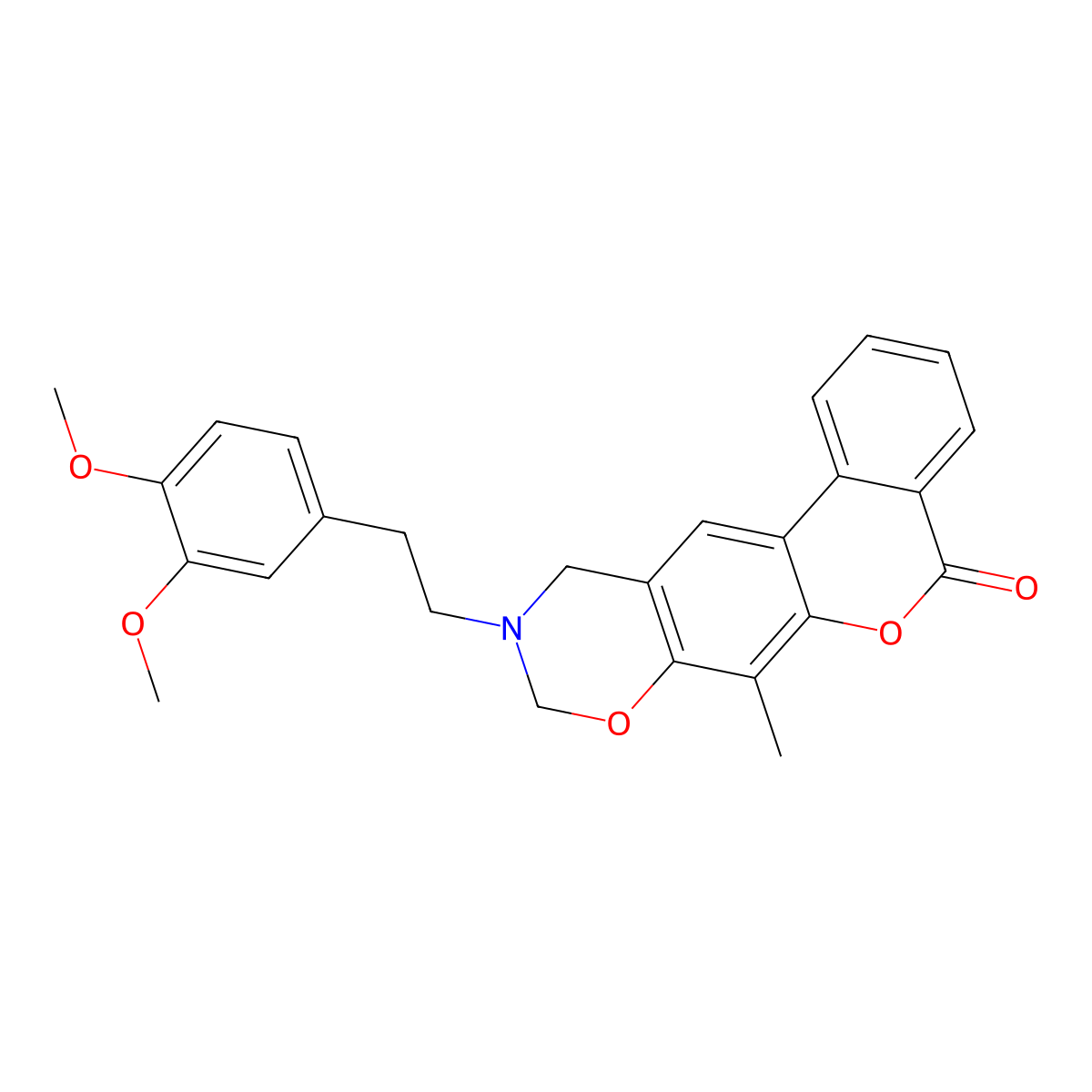 10-[2-(3,4-dimethoxyphenyl)ethyl]-7-methyl-10,11-dihydro-5H,9H-benzo[3,4]chromeno[6,7-e][1,3]oxazin-5-one molecular structure, CAS 853895-89-3