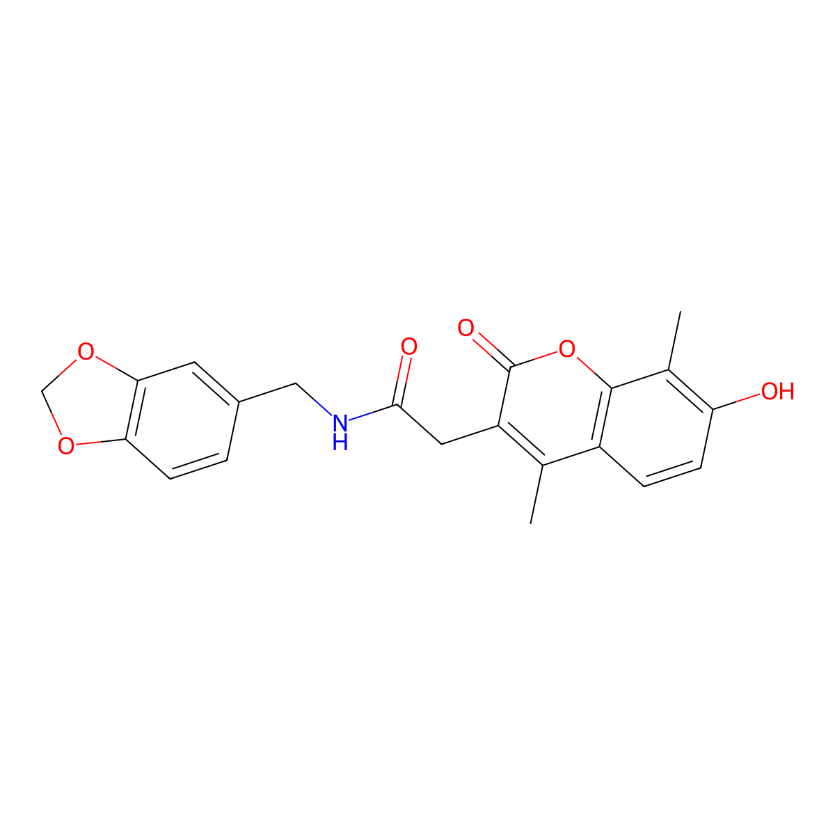 N-(1,3-benzodioxol-5-ylmethyl)-2-(7-hydroxy-4,8-dimethyl-2-oxo-2H-chromen-3-yl)acetamide molecular structure, CAS 853897-45-7