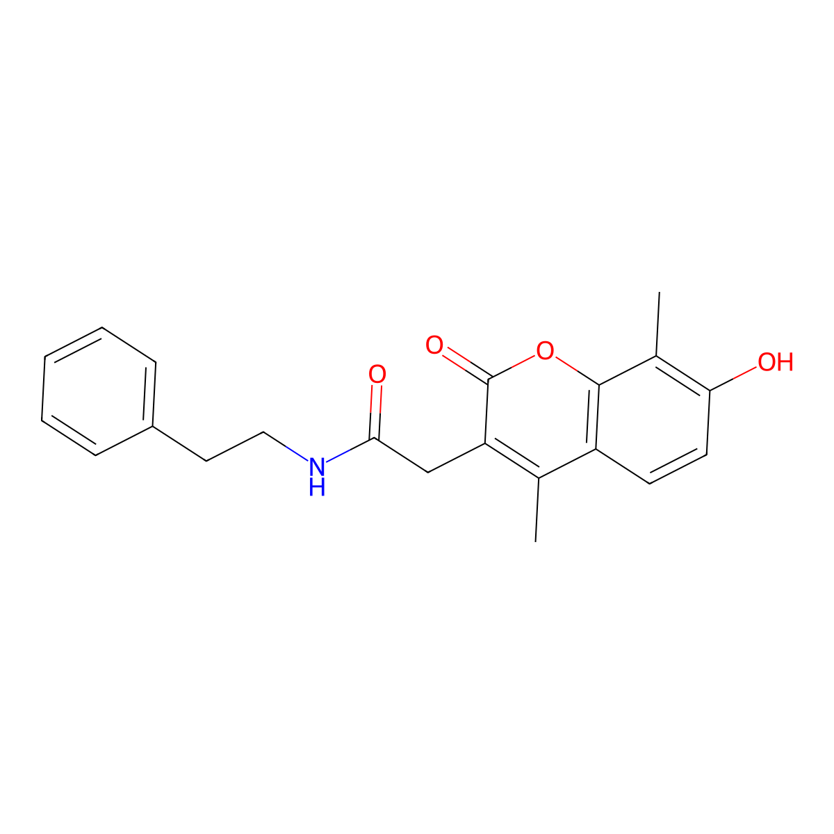 2-(7-hydroxy-4,8-dimethyl-2-oxo-2H-chromen-3-yl)-N-(2-phenylethyl)acetamide molecular structure, CAS 853897-47-9