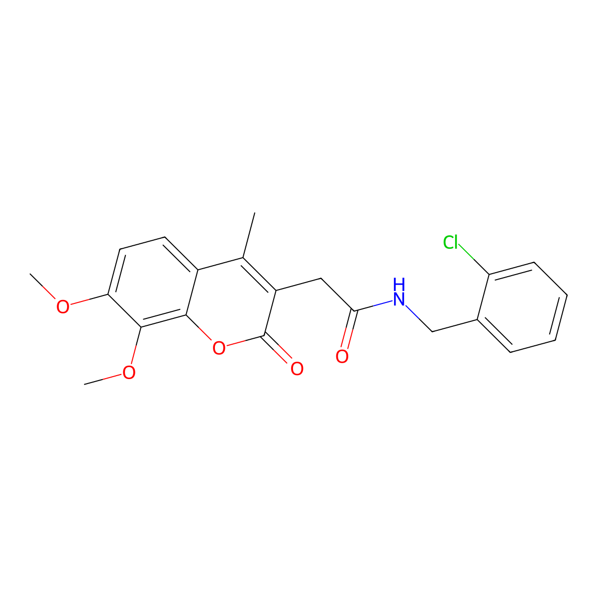 N-(2-chlorobenzyl)-2-(7,8-dimethoxy-4-methyl-2-oxo-2H-chromen-3-yl)acetamide molecular structure, CAS 853898-11-0