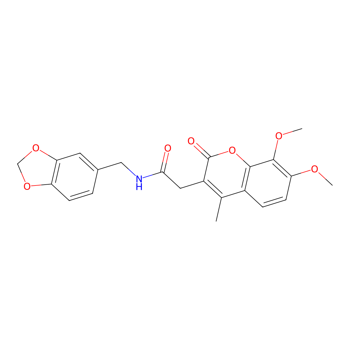 N-(1,3-benzodioxol-5-ylmethyl)-2-(7,8-dimethoxy-4-methyl-2-oxo-2H-chromen-3-yl)acetamide molecular structure, CAS 853898-13-2