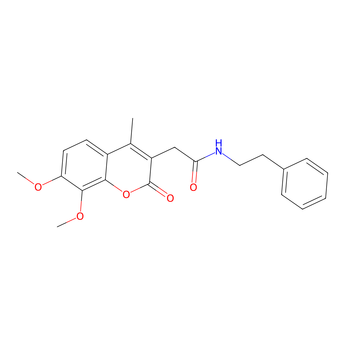 2-(7,8-dimethoxy-4-methyl-2-oxo-2H-chromen-3-yl)-N-(2-phenylethyl)acetamide molecular structure, CAS 853898-15-4