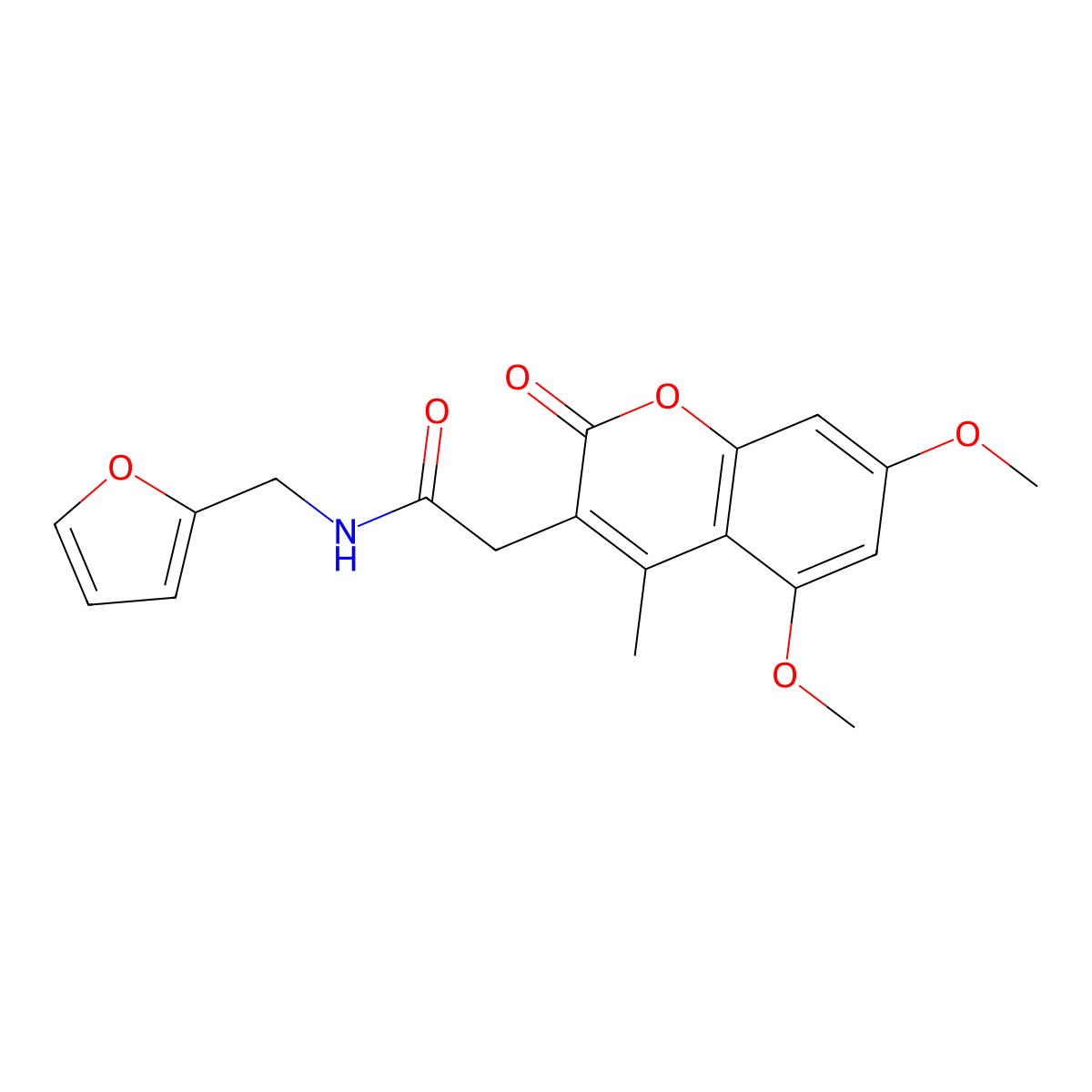 2-(5,7-dimethoxy-4-methyl-2-oxo-2H-chromen-3-yl)-N-(furan-2-ylmethyl)acetamide molecular structure, CAS 853898-26-7