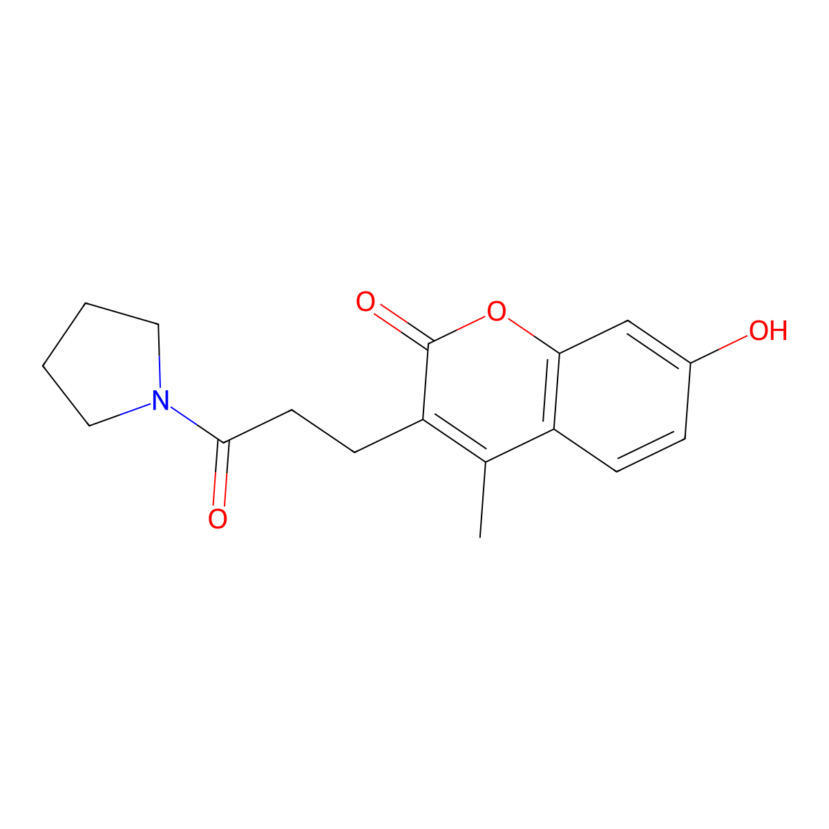 7-Hydroxy-4-methyl-3-(3-oxo-3-pyrrolidin-1-ylpropyl)chromen-2-one molecular structure, CAS 853898-56-3